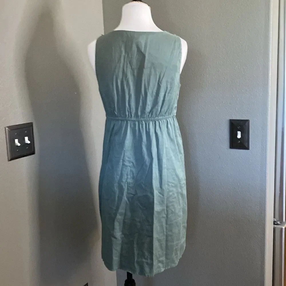 Ann Taylor LOFT Sage Green Cotton Sleeveless Mini Dress raw Hem Rosettes